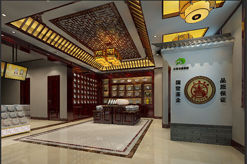长宁古朴典雅的中式茶叶店大堂设计效果图