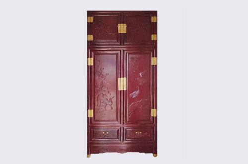 长宁高端中式家居装修深红色纯实木衣柜