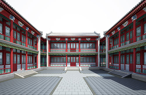 长宁北京四合院设计古建筑鸟瞰图展示
